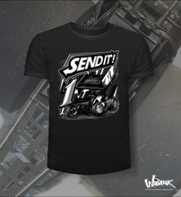 Load image into Gallery viewer, Black and white tee shirt of black sprint car saying send it