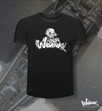 Load image into Gallery viewer, Black Tee with moster skull image and Wildink Text
