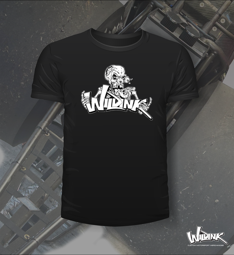 Black Tee with moster skull image and Wildink Text