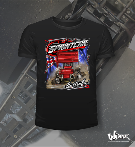 Black tee with red sprint car
