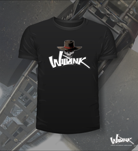 Load image into Gallery viewer, Skulls wearing a cowboy hat on Wildink branded black tee
