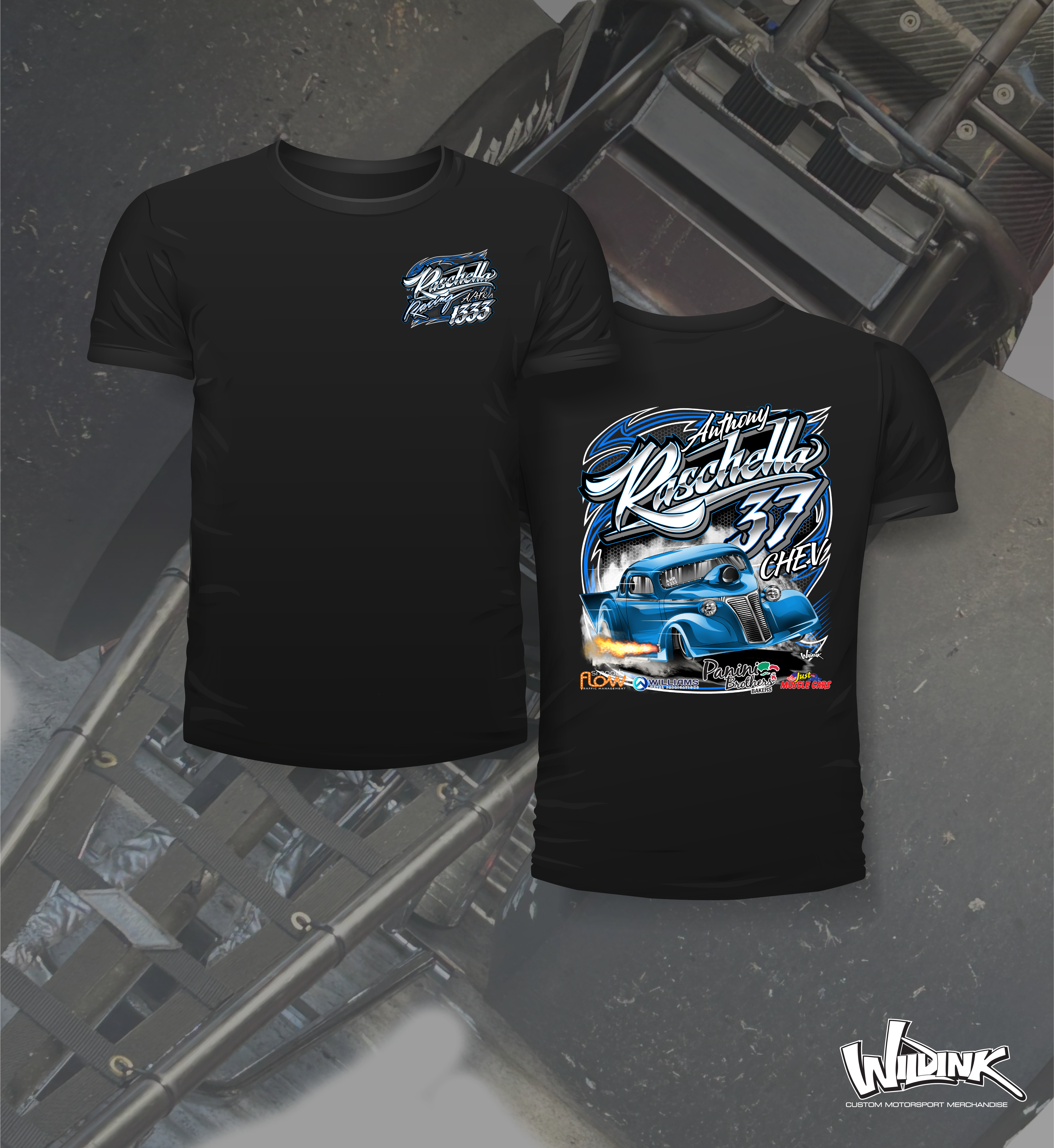 Raschella Racing Anthony Raschella 37 Chev - Two Position Print Tee Shirt – Wild Ink ...